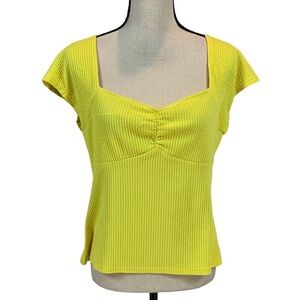 Halogen Cap Sleeve Ribbed Knit Shirt - Bright Yellow - size XL